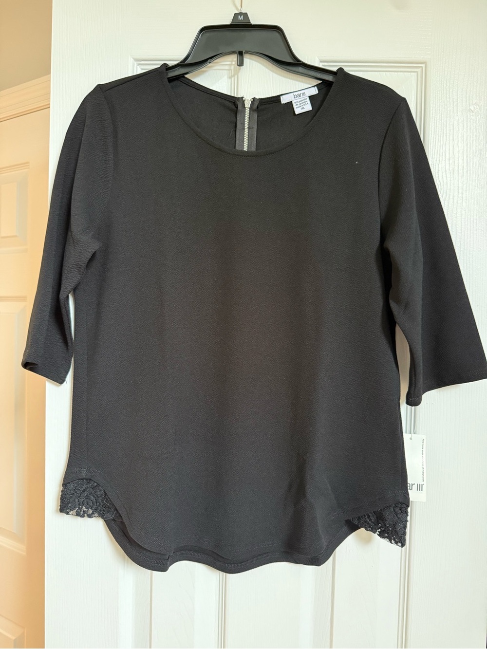 Bar III Black Knit Tunic with Lace Hem